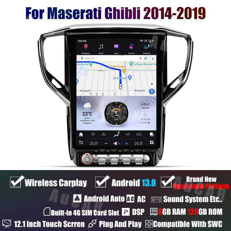 AuCar 12.1'' Tesla Android 13 Car GPS Navigation For Maserati Ghibli 2014-2019 Car Stereo Video Radio Multimedia Player Auto Head Unit