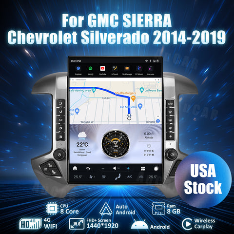 AuCar Tesla Android 13 15.6″ Car Radio GPS Navigation For GMC Sierra Chevrolet Silverado 2015-2019 Car Multimedia Stereo Player