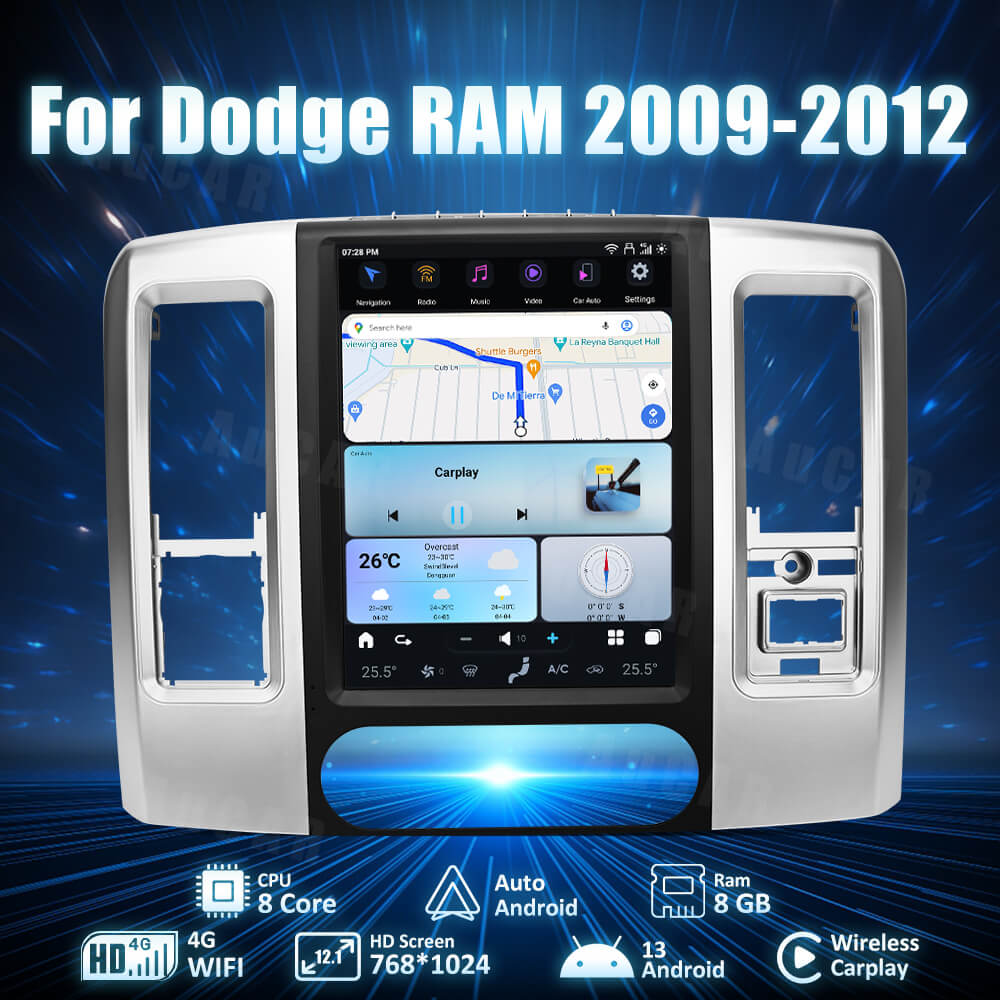 AuCar Tesla Android 13 12.1" Car Radio GPS Navigation For Dodge RAM 2009-2012