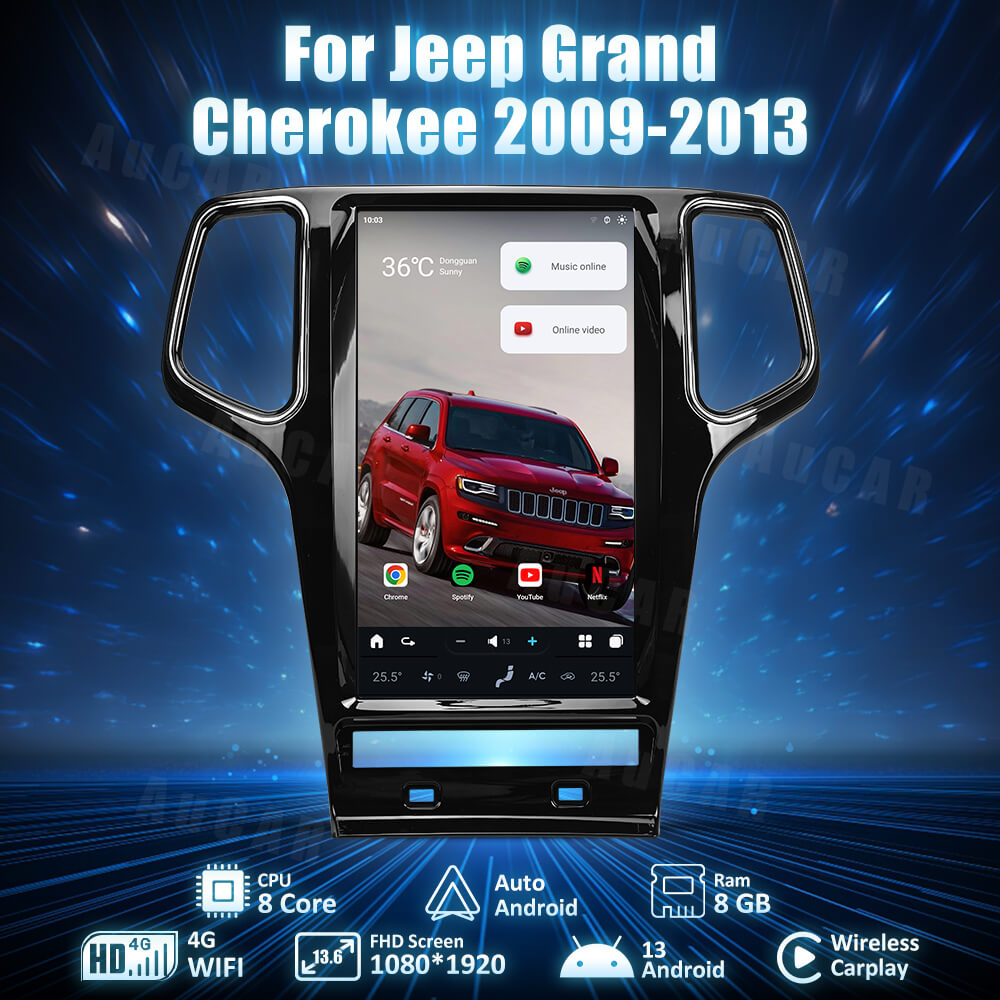 AuCar Tesla Android 13 13.6" Car Radio GPS Navigation For Jeep Grand Cherokee 2009-2013