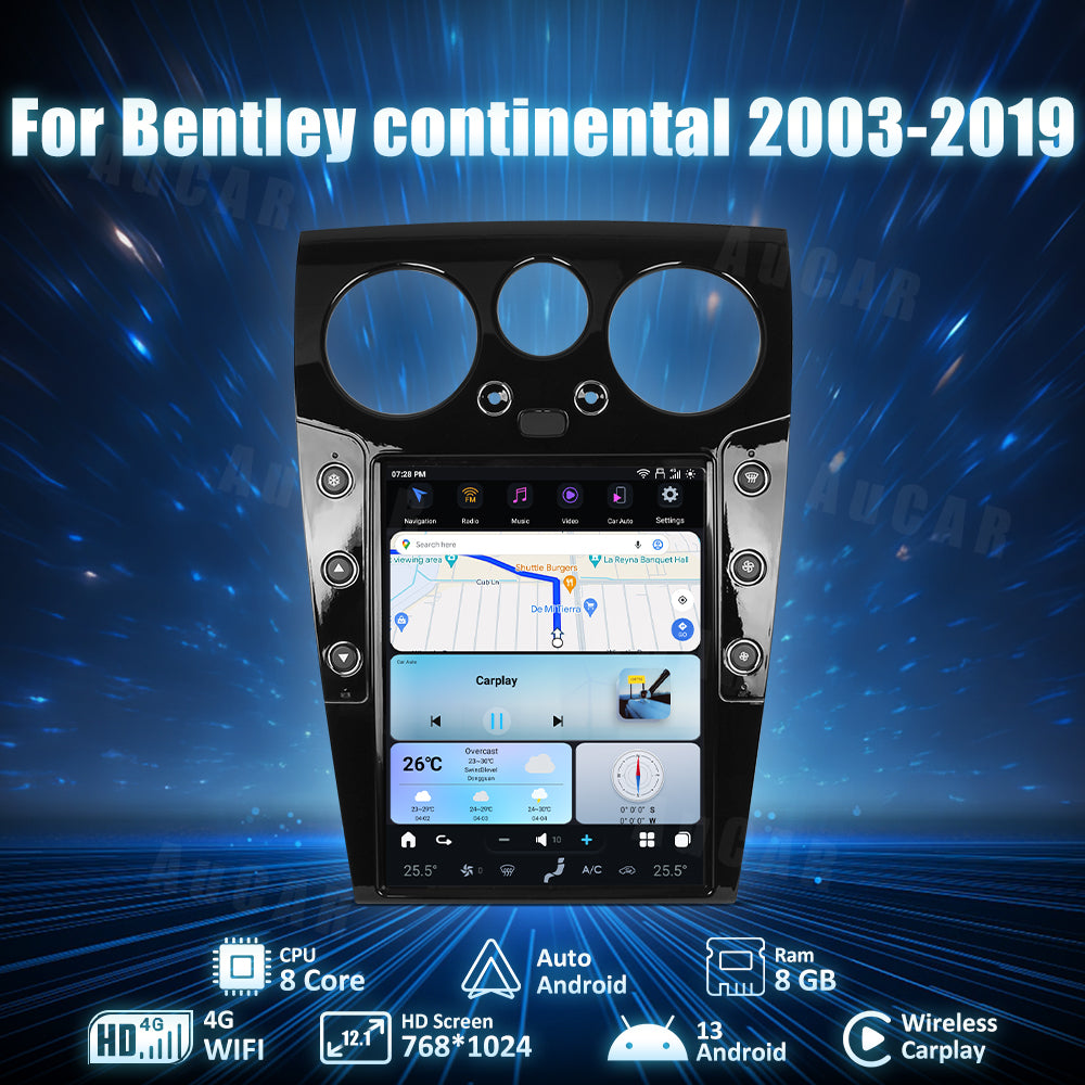 AuCar Tesla Android 13 12.1" Car Radio GPS Navigation For Bentley Continental GT GTC Bentley Flying Spur 2003-2019