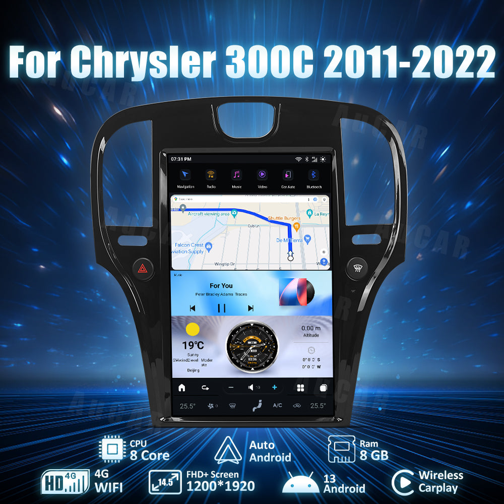 AuCar Tesla Android 13 14.5" Car Radio GPS Navigation For Chrysler 300C 2011-2022