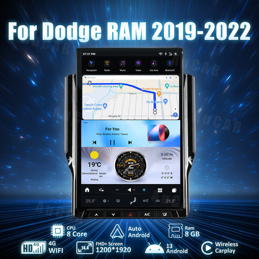 AuCar Tesla Android 13 14.4" Car Radio GPS Navigation For Dodge RAM 2019-2022