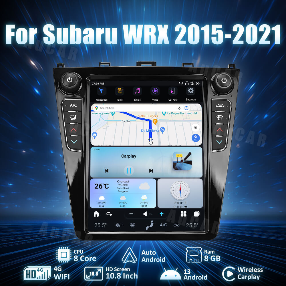 AuCar Tesla Android 13 10.8" Car Radio GPS Navigation For Subaru WRX 2015-2021
