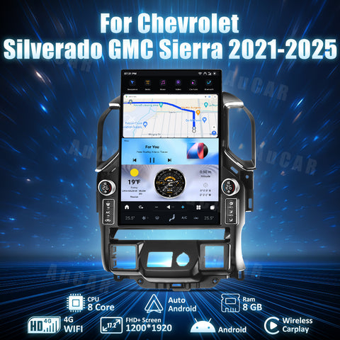 Pre-order AuCar Tesla Android 14 17.2″ with LED knobs Car Radio GPS Navigation For Chevrolet Silverado GMC Sierra 2019-2024 Car Multimedia Stereo Player