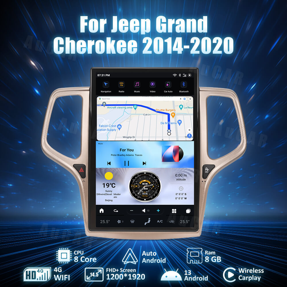 AuCar Tesla Android 13 14.5" Car Radio GPS Navigation For Jeep Grand Cherokee 2014-2020