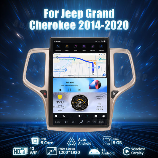 AuCar Tesla Android 13 14.5" Car Radio GPS Navigation For Jeep Grand Cherokee 2014-2020