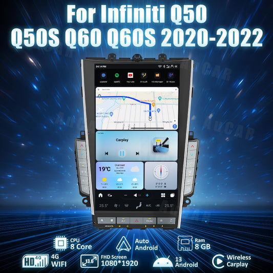 AUCARAUTO Tesla Android 13 13.6" Car Radio GPS Navigation for Infiniti Mark7 MK7 Q50 Q50S Q60 Q60S 2020-2022