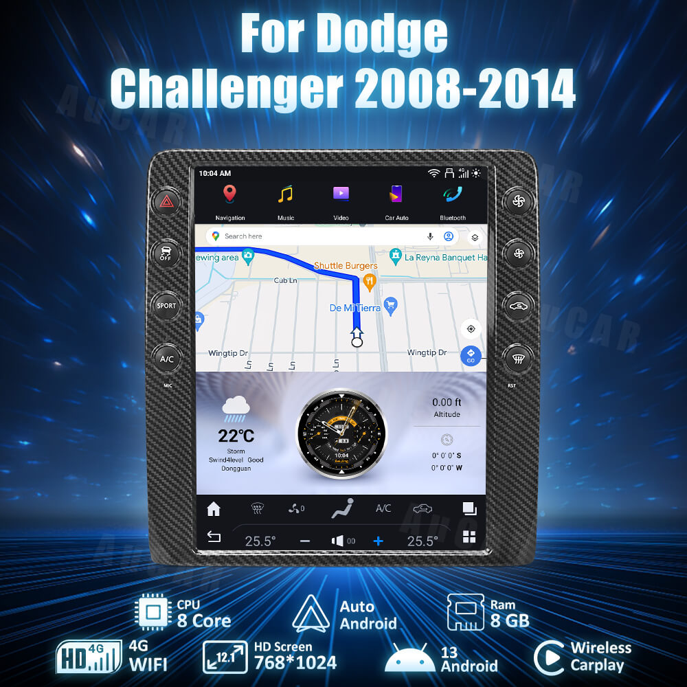 AuCar Tesla Android 13 12.1" Car Radio GPS Navigation For Dodge Challenger 2008-2014