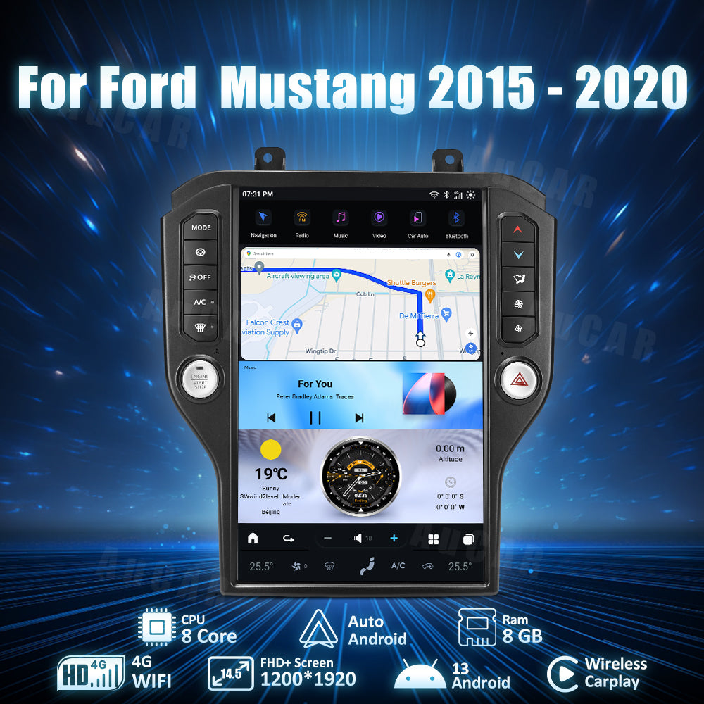AuCar Tesla Android 13 14.5" Car Radio GPS Navigation For Ford Mustang 2015-2020