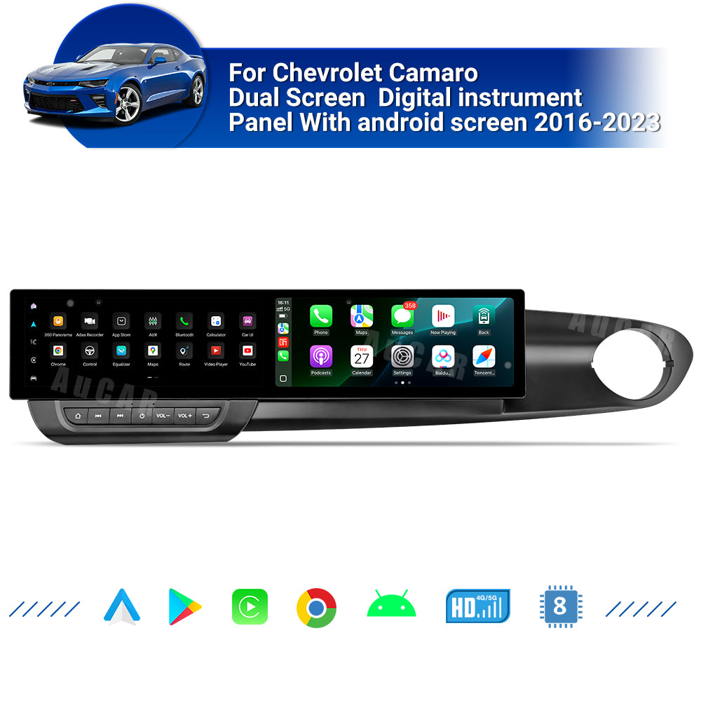 AuCAR Android 12.3" Car radio For Chevrolet Camaro 2016-2023 Dual Screen Digital instrument panel With android screen