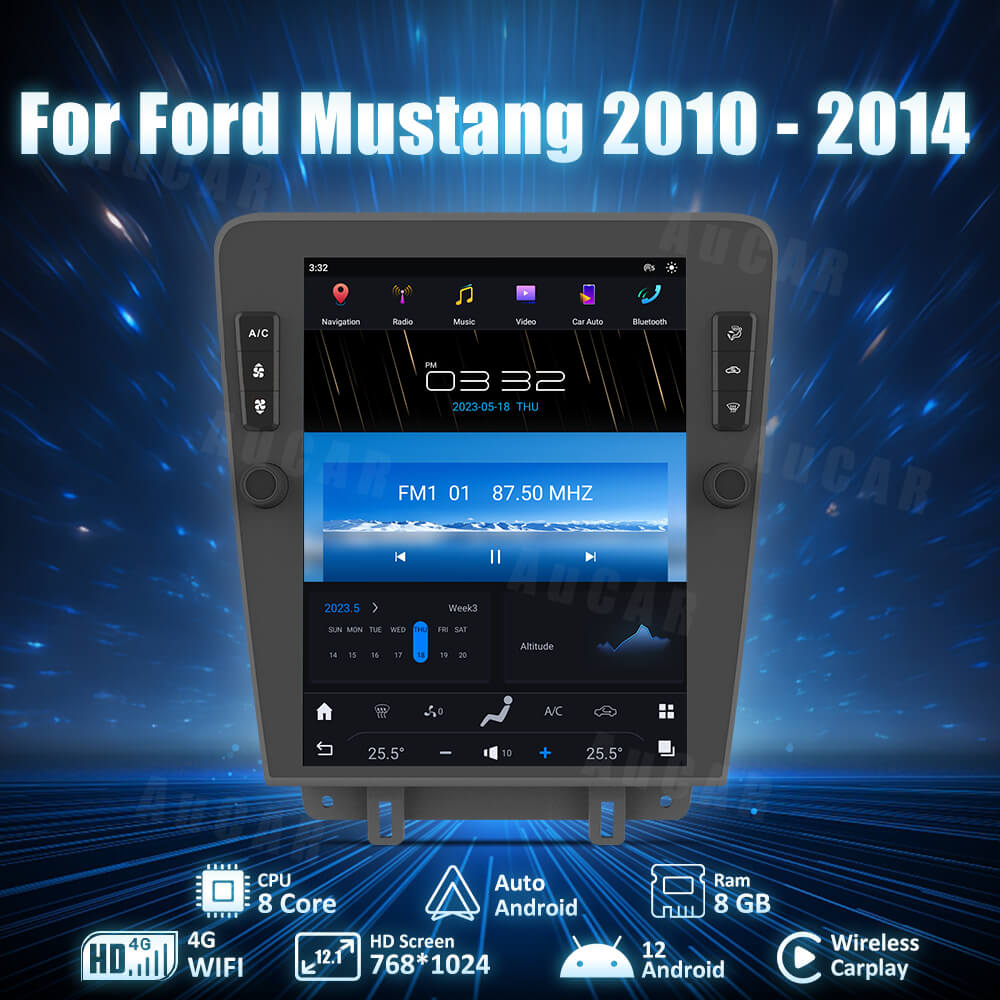 AuCar Tesla Android 12 12.1" Car Radio GPS Navigation For Ford Mustang 2010-2014