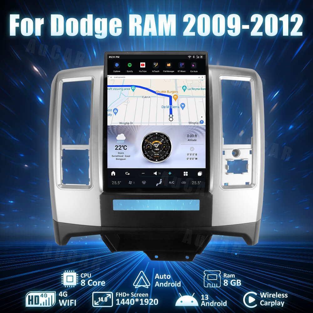 AuCar Tesla Android 13 14" Car Radio GPS Navigation For Dodge Ram 2009-2012