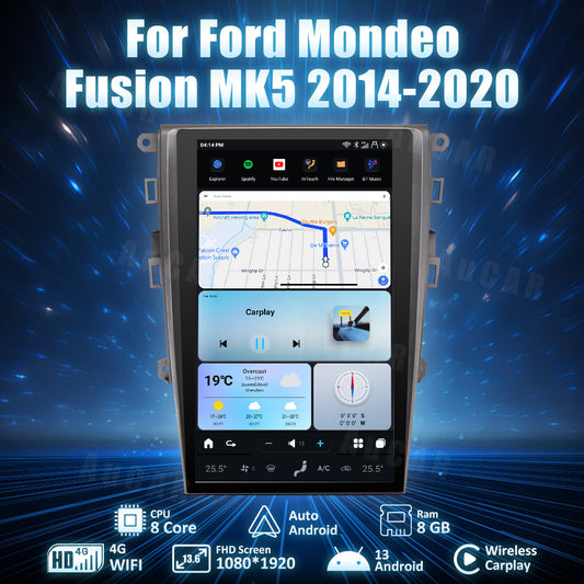 AuCar Tesla Android 13 13.6" Car Radio GPS Navigation For Ford Mondeo Fusion MK5 2014-2020