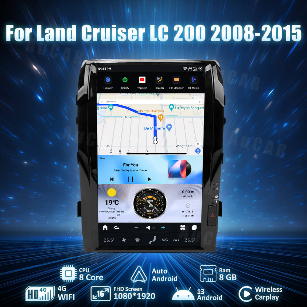 AuCar Tesla Android 13 16.0" Car Radio GPS Navigation For Land Cruiser LC200 2008-2015