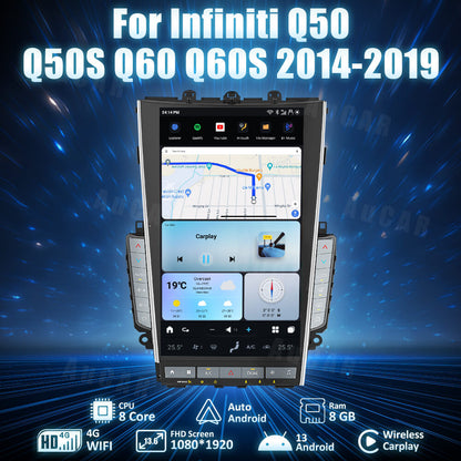 AUCARAUTO Tesla Android 13 13.6" Car Radio GPS Navigation for Infiniti Mark7 MK7 Q50 Q50S Q60 Q60S 2014-2019