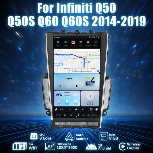 AUCARAUTO Tesla Android 13 13.6" Car Radio GPS Navigation for Infiniti Mark7 MK7 Q50 Q50S Q60 Q60S 2014-2019