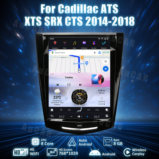 AuCar Tesla Android 13 10.4" Car Radio GPS Navigation For Cadillac Escalade ATS XTS SRX CTS 2014-2018