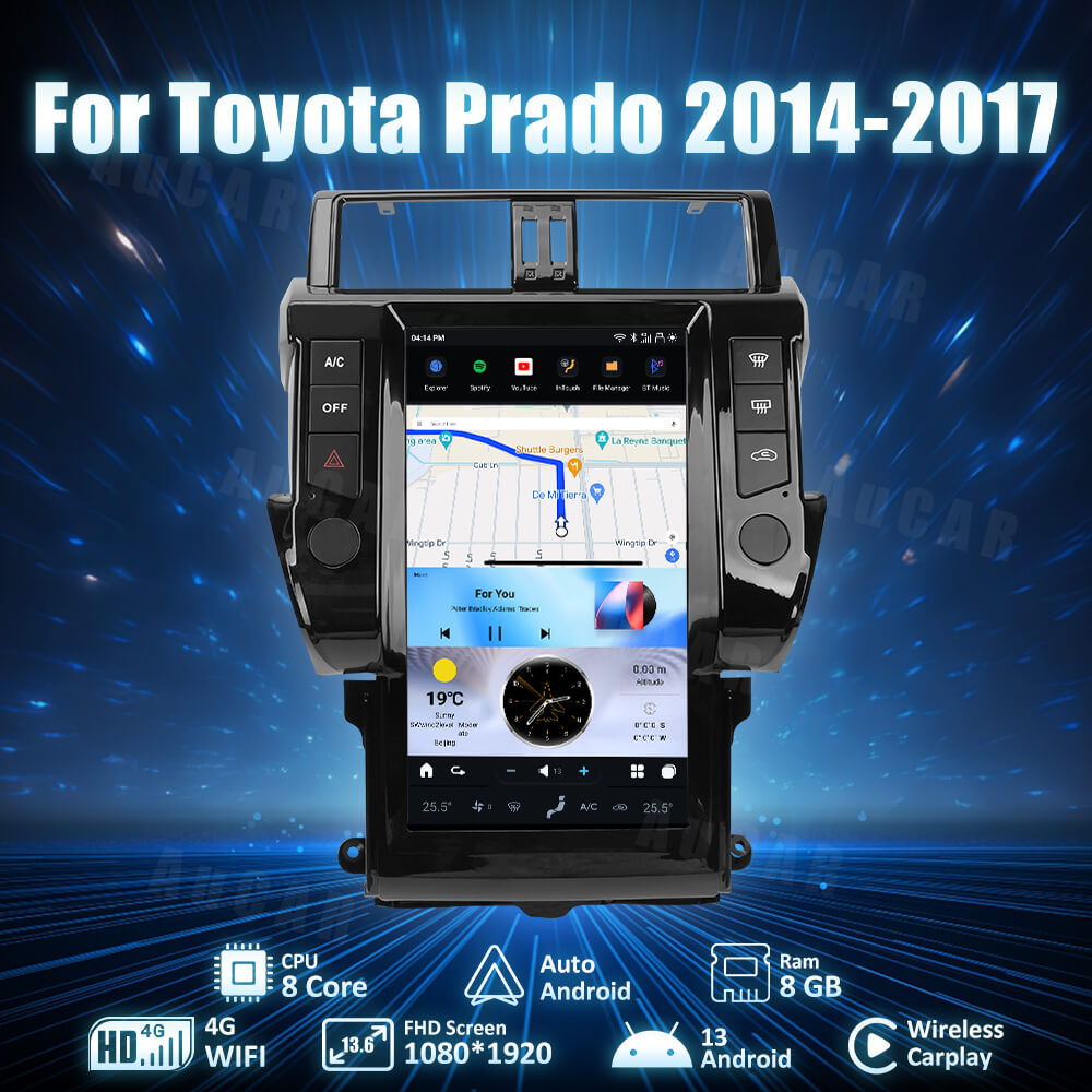 AuCar Tesla Android 13 13.6" Car Radio GPS Navigation For Toyota Prado 2014-2017