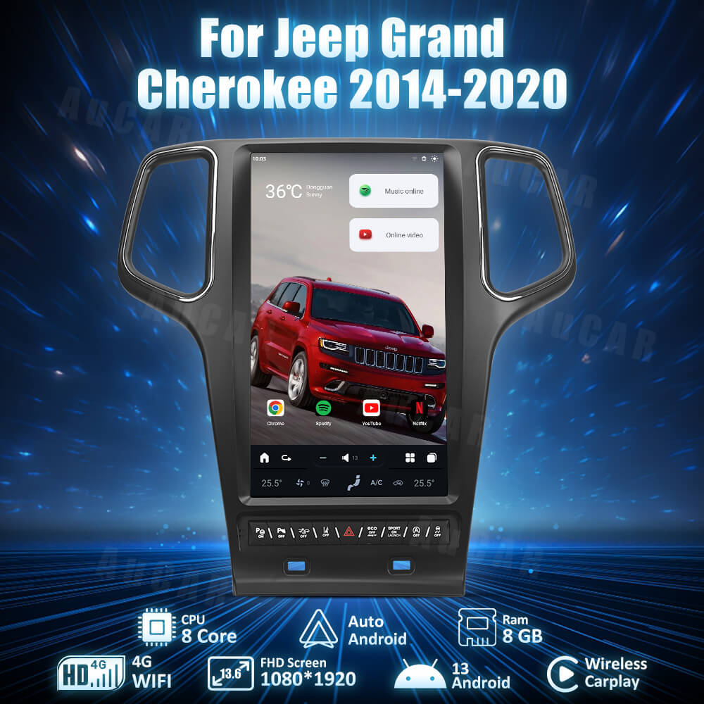 AuCar Tesla Android 13 13.6" Car Radio GPS Navigation For Jeep Grand Cherokee 2014-2020