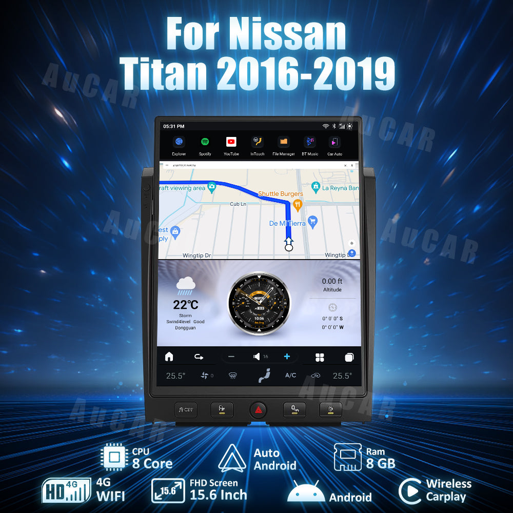 AuCar Tesla Android 15.6" Car Radio GPS Navigation For Nissan Titan 2016-2019