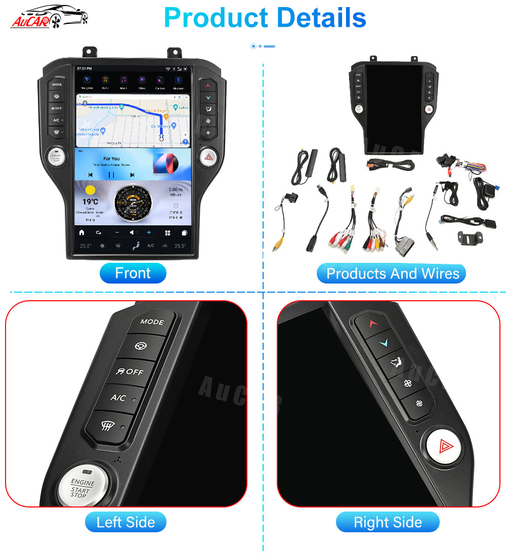 AuCar Tesla Android 13 14.5" Car Radio GPS Navigation For Ford Mustang 2015-2020