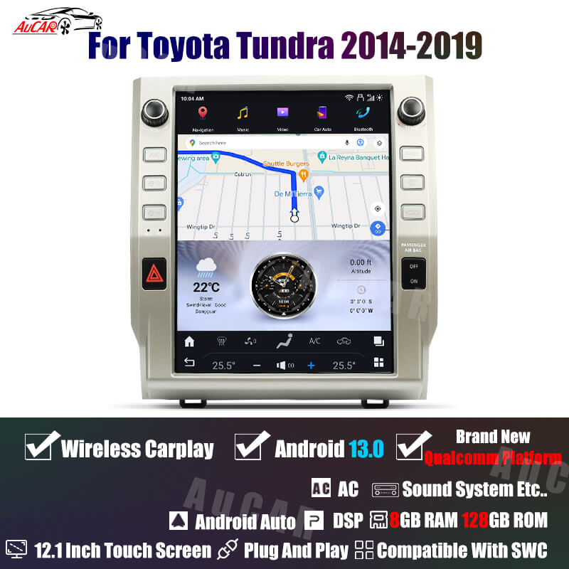AuCar Tesla Android 13 12.1" Car Radio GPS Navigation For Toyota Tundra/sequoia 2014-2021