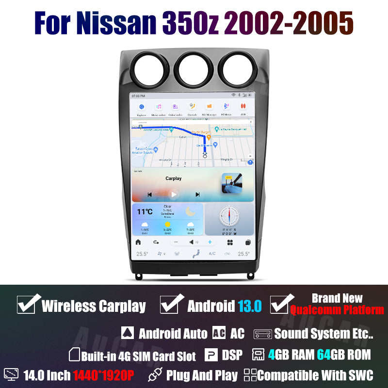 AuCar Tesla Android 13 14" Car Radio GPS Navigation For Nissan 350Z Z33 2002-2008