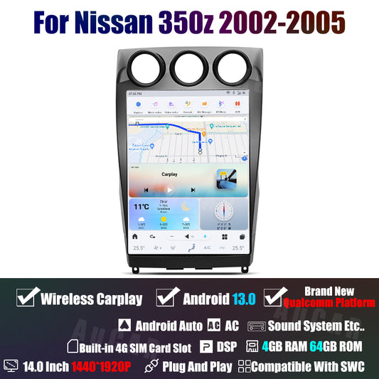AuCar Tesla Android 13 14" Car Radio GPS Navigation For Nissan 350Z Z33 2002-2008