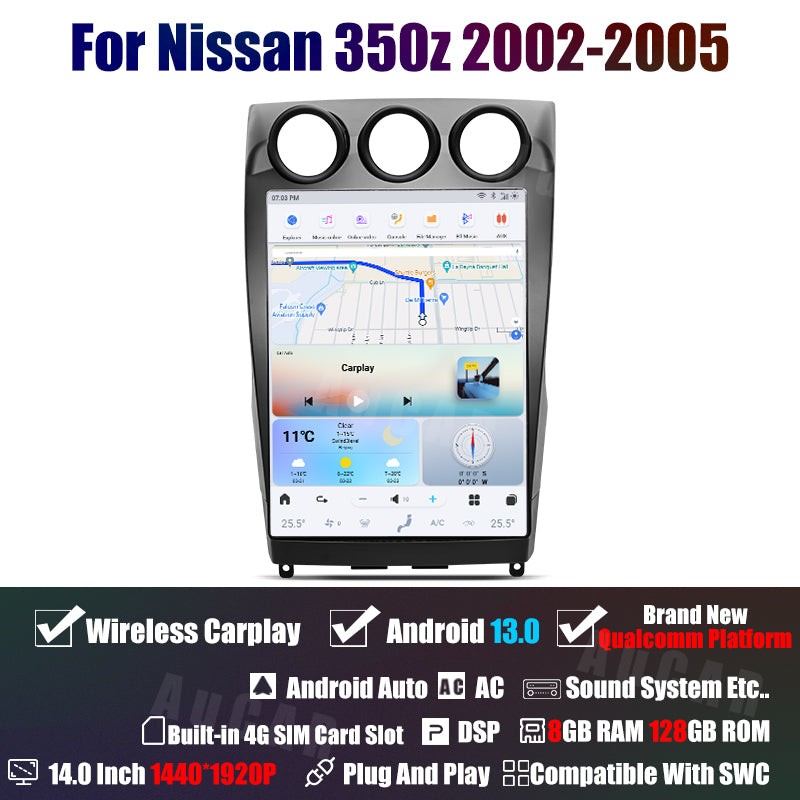 AuCar Tesla Android 13 14" Car Radio GPS Navigation For Nissan 350Z Z33 2002-2008