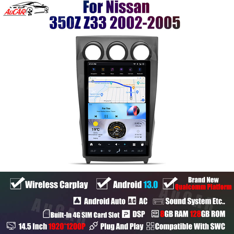 AuCar Tesla Android 13 14.5" Car Radio GPS Navigation For Nissan 350Z Z33 2002-2008