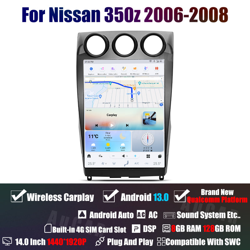 AuCar Tesla Android 13 14" Car Radio GPS Navigation For Nissan 350Z Z33 2002-2008