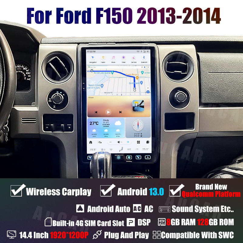AuCar Tesla Android 13 14.4" Car Radio GPS Navigation For Ford F150 2013-2014