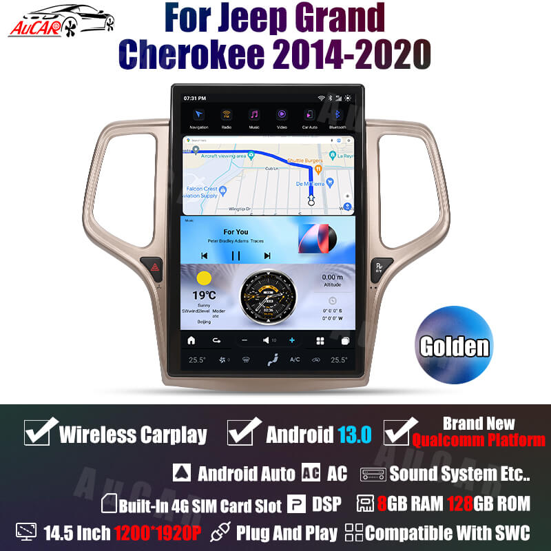 AuCar Tesla Android 13 14.5" Car Radio GPS Navigation For Jeep Grand Cherokee 2014-2020