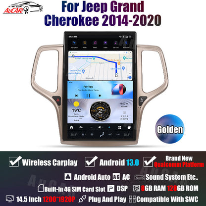 AuCar Tesla Android 13 14.5" Car Radio GPS Navigation For Jeep Grand Cherokee 2014-2020