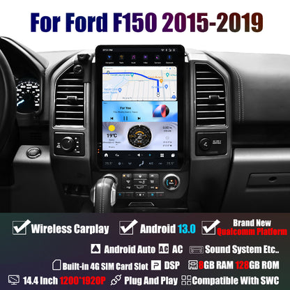 AuCar Tesla Android 13 14.4" Car Radio GPS Navigation For Ford F150 2015-2020