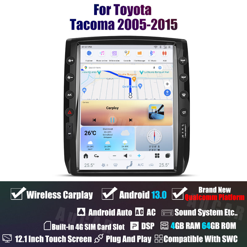 AUCARAUTO Tesla Android 13 12.1" Car Radio GPS Navigation For Toyota Tacoma 2005-2015