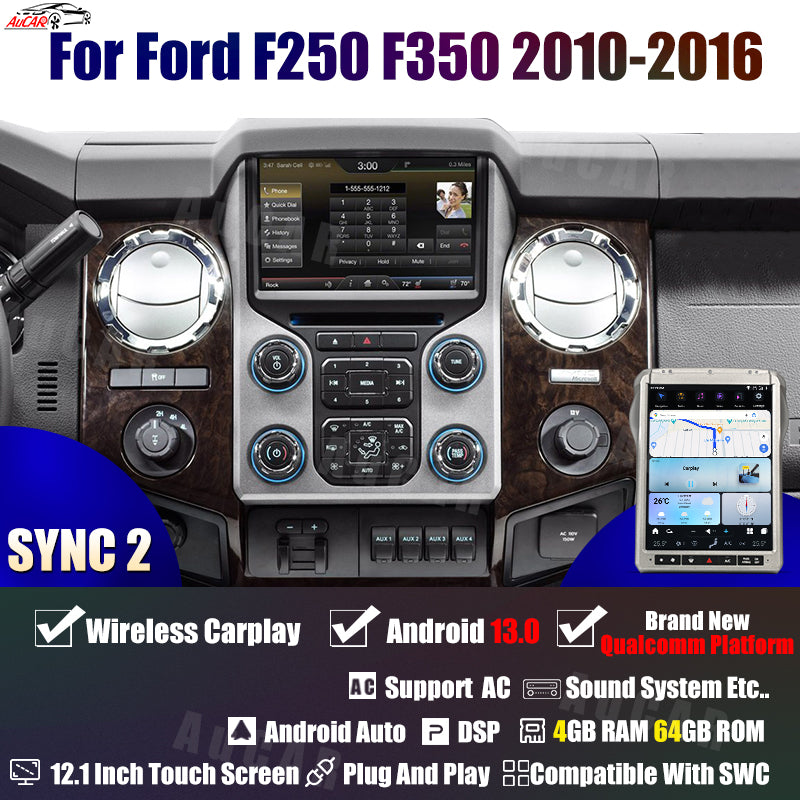 AuCar Tesla Android 13 12.1" Car Radio GPS Navigation For Ford F250 F350 2010-2016