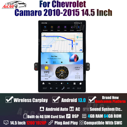 AuCar Tesla Android 13 14.5" Car Radio GPS Navigation For Chevrolet Camaro 2010-2015
