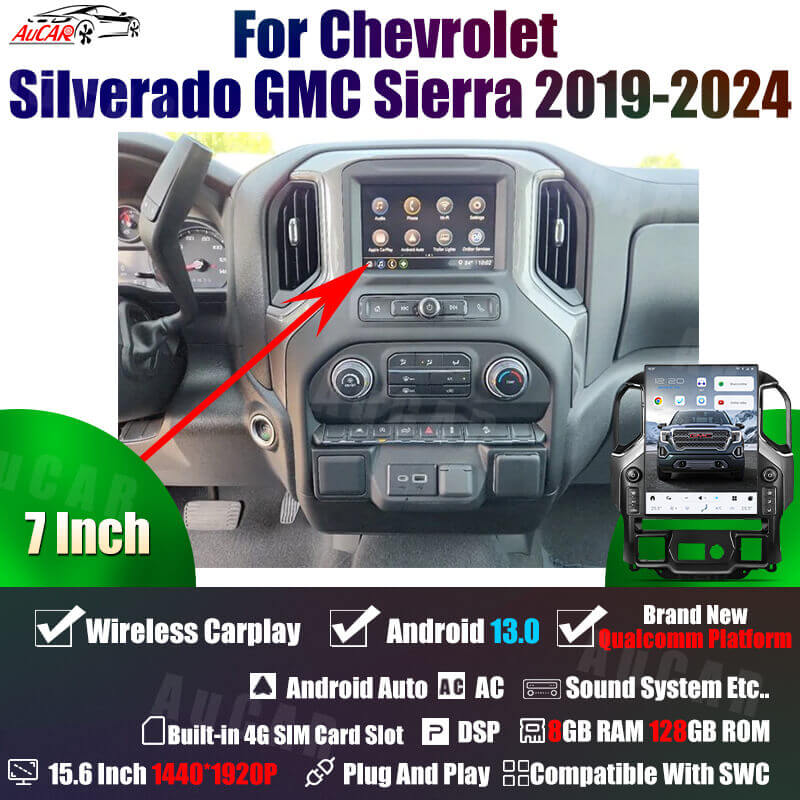 AuCar Android 15.6″ Car Radio For Chevrolet Silverado GMC Sierra 2019-2024