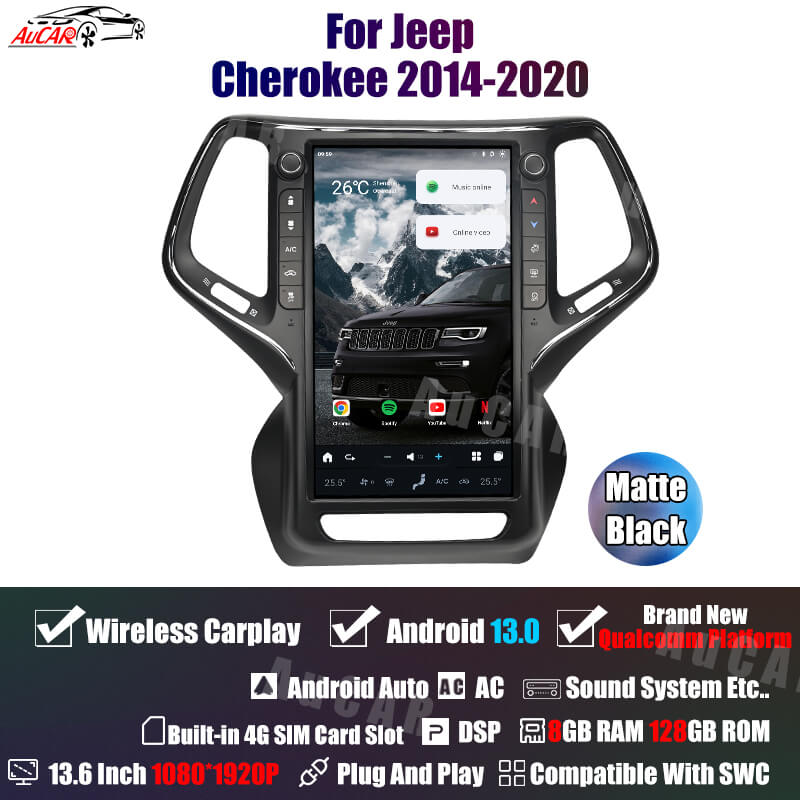 AuCar Tesla Android 13 13.6" Car Radio GPS Navigation For Jeep Cherokee 2014-2020