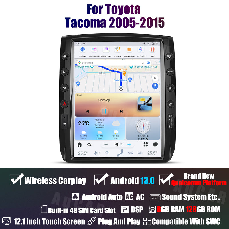 AUCARAUTO Tesla Android 13 12.1" Car Radio GPS Navigation For Toyota Tacoma 2005-2015