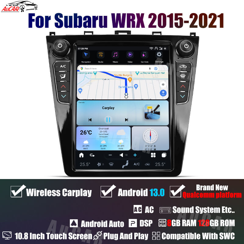 AuCar Tesla Android 13 10.8" Car Radio GPS Navigation For Subaru WRX 2015-2021