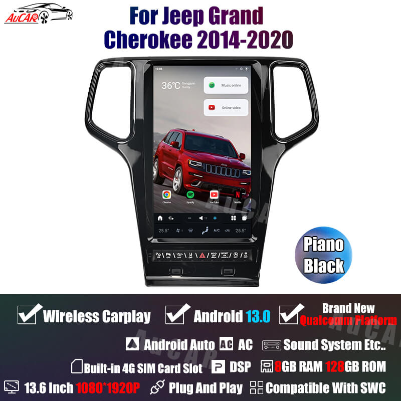AuCar Tesla Android 13 13.6" Car Radio GPS Navigation For Jeep Grand Cherokee 2014-2020