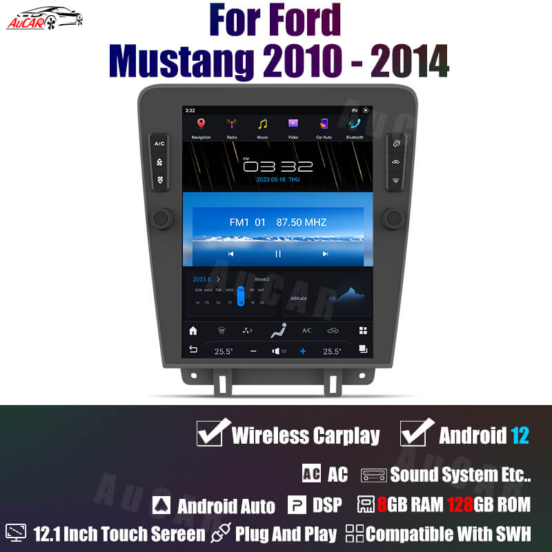 AuCar Tesla Android 12 12.1" Car Radio GPS Navigation For Ford Mustang 2010-2014