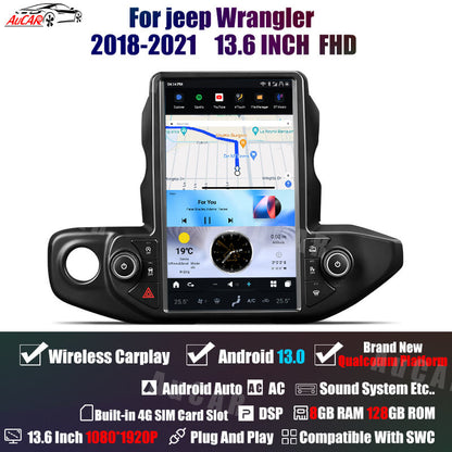 AuCar Tesla Android 13 13.6 inch Car Radio GPS Navigation Android Head Unit for Jeep Wrangler/Gladiator 2018-2021