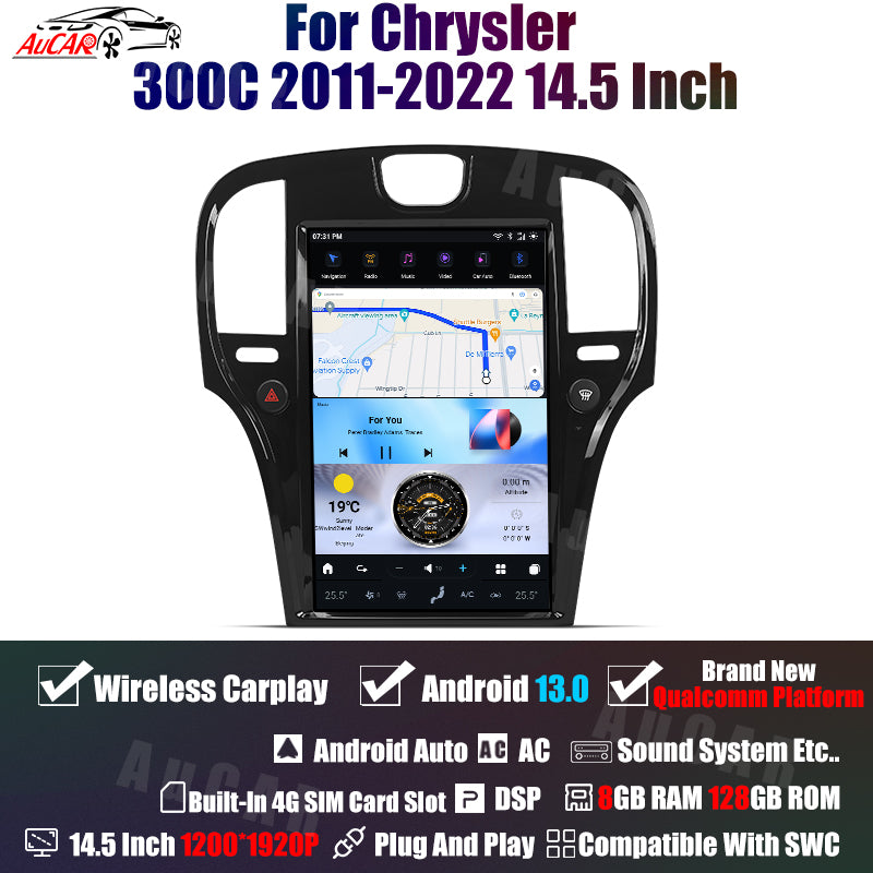 AuCar Tesla Android 13 14.5" Car Radio GPS Navigation For Chrysler 300C 2011-2022