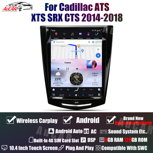 AuCar Tesla Android 13 10.4" Car Radio GPS Navigation For Cadillac Escalade ATS XTS SRX CTS 2014-2018