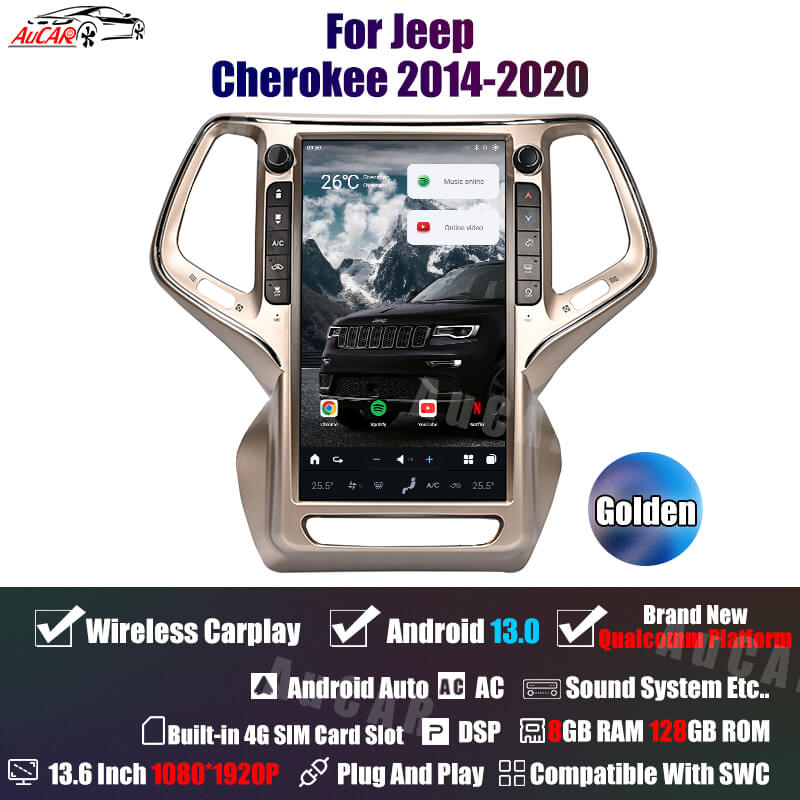 AuCar Tesla Android 13 13.6" Car Radio GPS Navigation For Jeep Cherokee 2014-2020