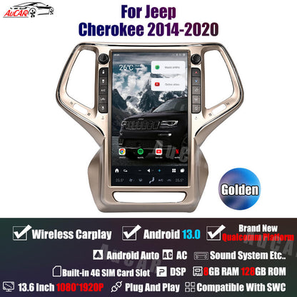 AuCar Tesla Android 13 13.6" Car Radio GPS Navigation For Jeep Cherokee 2014-2020